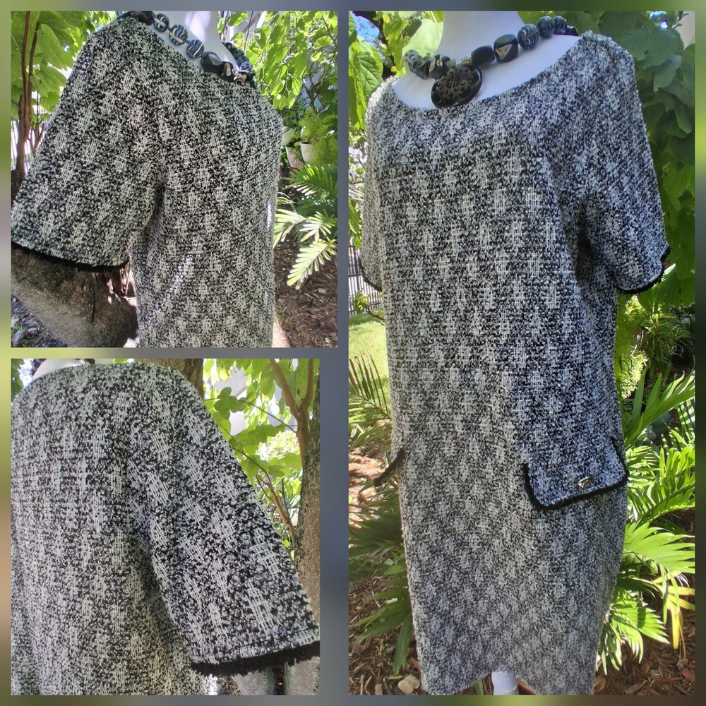 🔥Isaac Mizrahi Black White Tweed Midi Dress Size Large EUC & FREE GIFT - Picture 4 of 15